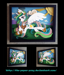 Size: 1061x1240 | Tagged: safe, artist:the-paper-pony, princess celestia, bird, g4, craft, female, shadowbox, solo