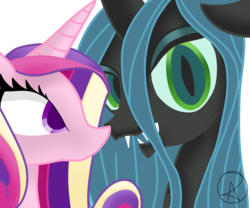 Size: 6000x5000 | Tagged: dead source, safe, artist:winter-shadow, princess cadance, queen chrysalis, alicorn, changeling, changeling queen, pony, g4, absurd resolution, female