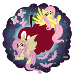 Size: 1024x1024 | Tagged: safe, artist:zowiestardust-mlp, fluttershy, g4, apple, duality, female, flutterbat, solo