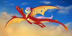 Size: 2000x1000 | Tagged: safe, artist:isa-isa-chan, fluttershy, garble, dragon, g4