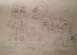 Size: 2154x1534 | Tagged: safe, g4, the cutie map, comparison, creepy, equal cutie mark, monochrome, traditional art