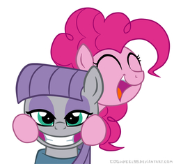 Size: 970x910 | Tagged: safe, artist:cogwheel98, maud pie, pinkie pie, g4, adoracreepy, creepy, cute, forced smile, simple background, smiling, vector, white background