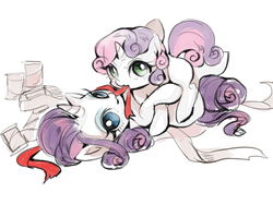 Size: 640x480 | Tagged: safe, artist:wan, rarity, sweetie belle, g4, ribbon, sisters