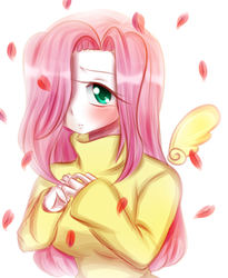 Size: 1313x1605 | Tagged: safe, artist:iyumei, fluttershy, human, g4, clothes, female, humanized, solo, sweatershy, winged humanization