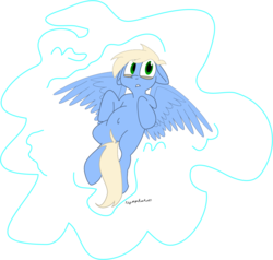 Size: 1140x1083 | Tagged: safe, artist:nymphanon, oc, oc only, oc:tailwind, pegasus, pony, fallout equestria, fallout equestria: frozen skies, belly button, cloud, on back, simple background, solo, transparent background