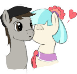 Size: 1384x1335 | Tagged: safe, artist:neighday, coco pommel, oc, oc:flatcap, g4, canon x oc, kissing, shipping