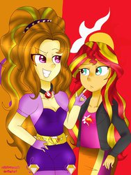 Size: 774x1032 | Tagged: safe, artist:rainicornmagic, adagio dazzle, sunset shimmer, equestria girls, g4, my little pony equestria girls: rainbow rocks, gem, ship:sunsagio, shipping, siren gem