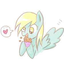 Size: 1800x2000 | Tagged: safe, artist:minami_um, derpy hooves, pegasus, pony, g4, female, heart, mare, muffin, pixiv, simple background, solo, tongue out, white background