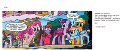 Size: 1351x552 | Tagged: safe, idw, official comic, applejack, maybelle, pinkie pie, rainbow dash, rarity, twilight sparkle, friendship is magic #5, g4, my little pony: friendship is magic (idw), spoiler:comic, bag, braces, clothes, gravity falls, mabel pines, male, nightmare rarity (arc), nope, op is a duck, reference, slowpoke, starry eyes, sweater, wat