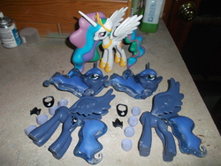 Size: 4288x3216 | Tagged: safe, artist:gryphyn-bloodheart, princess celestia, princess luna, g4, customized toy, funko, irl, luna hate, lunabuse, lunar republic, op is a duck, op is trying to start shit, photo, solar empire, toy, wip