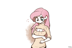 Size: 1280x853 | Tagged: safe, artist:gmrqor, fluttershy, human, g4, boob window, breasts, cleavage, clothes, female, humanized, keyhole turtleneck, open-chest sweater, solo, sweater, sweatershy, turtleneck