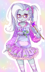 Size: 496x800 | Tagged: safe, artist:weiliy, trixie, equestria girls, g4, alternate hairstyle, cute, diatrixes, female, glasses, pixiv, solo