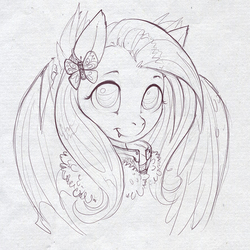 Size: 800x800 | Tagged: safe, artist:xennos, fluttershy, g4, female, flutterbat, monochrome, smiling, solo, traditional art