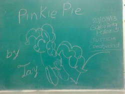 Size: 640x480 | Tagged: safe, artist:tay-houby, pinkie pie, g4, chalkboard, female, pronking, solo