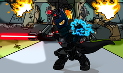 Size: 1100x650 | Tagged: safe, artist:tay-houby, pony, bipedal, darth malgus, lightsaber, ponified, solo, star wars, star wars: the old republic