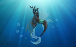 Size: 1024x640 | Tagged: safe, artist:mayamermaid, queen chrysalis, merpony, g4, female, smiling, solo, underwater