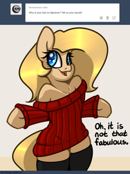 Size: 1280x1700 | Tagged: safe, artist:slavedemorto, oc, oc only, oc:backy, pony, semi-anthro, arm hooves, bipedal, clothes, fabulous, off shoulder, off shoulder sweater, socks, solo, sweater, thigh highs, tumblr