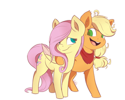 Size: 2000x1600 | Tagged: safe, artist:evehly, applejack, fluttershy, g4, bandana, hatless, missing accessory