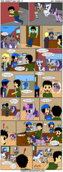 Size: 1015x2768 | Tagged: safe, artist:pheeph, rarity, twilight sparkle, zecora, oc, zebra, g4, chase, coffee shop, comic, elsa, frozen (movie), teleportation, the direct way