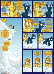Size: 1584x2160 | Tagged: safe, artist:dracojayproduct, spitfire, oc, oc:pierson, pony, comic:lunar isolation, g4, colt, comic, female, filly, male, pushing, younger