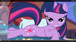Size: 1600x900 | Tagged: safe, artist:tiarawhy, twilight sparkle, g4, bed, bedroom, bedroom eyes, female, night, seductive, show accurate, smiling, solo