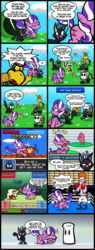 Size: 2114x5549 | Tagged: safe, artist:magerblutooth, diamond tiara, discord, oc, oc:dazzle, cat, earth pony, koopa troopa, luvdisc, pony, shy guy, waddle dee, comic:diamond and dazzle, g4, axe, beaten up, blushing, body swap, boxer, boxing, bullet bill, butt, cloud, comic, crossover, female, filly, fire emblem, flower, foal, glass joe, gun, hammer, kirby (series), nintendo, paper mario, plot, pokémon, punch-out!!, rpg, rpg battle, sandbag, super mario bros., super smash bros., swirly eyes, sword, toy sword, video game, warp pipe, weapon