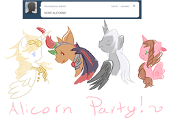 Size: 939x661 | Tagged: safe, artist:ask-the-fantasy-ponies, alicorn, pony, aerith gainsborough, alicornified, ask, chaos (final fantasy), cosmos (final fantasy), dissidia, final fantasy, final fantasy i, final fantasy vii, group, ponified, quartet, sephiroth, simple background, tumblr, white background