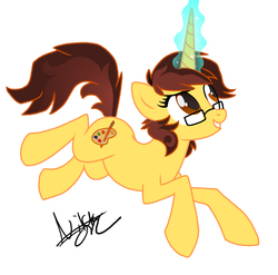 Size: 900x888 | Tagged: safe, artist:kawaiidogarts, oc, oc only, pony, unicorn, glasses, grin, jumping, looking up, magic, smiling, solo