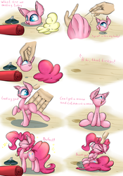 Size: 3500x5000 | Tagged: safe, artist:madacon, pinkie pie, human, comic:stitchy pie, g4, assembly, comic, cute, diapinkes, disembodied head, doll, female, living object, living toy, petting, plushie, scissors