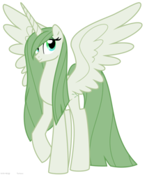 Size: 753x892 | Tagged: safe, artist:faith-wolff, alicorn, changeling, changeling queen, kaiju pony, pony, fanfic:the bridge, disguise, disguised changeling, godzilla (series), mothra, mothra lea, raised hoof, simple background, solo, transparent background