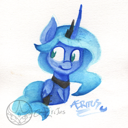 Size: 1000x1000 | Tagged: safe, artist:aeritus, princess luna, g4, chibi, female, simple background, solo, traditional art