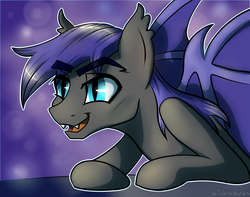 Size: 1998x1573 | Tagged: safe, artist:sigmanas, oc, oc only, oc:au hasard, bat pony, pony, fangs, open mouth, slit pupils, solo