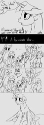 Size: 686x1920 | Tagged: safe, artist:silfoe, applejack, fluttershy, pinkie pie, rainbow dash, rarity, spike, alicorn, pony, royal sketchbook, g4, comic, female, grayscale, mane seven, mane six, mare, monochrome, sketch, spike is not amused, unamused