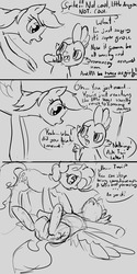 Size: 960x1920 | Tagged: safe, artist:silfoe, pinkie pie, rainbow dash, spike, twilight sparkle, alicorn, pony, royal sketchbook, g4, bait and switch, comic, female, grayscale, mare, monochrome, sketch, twilight sparkle (alicorn)