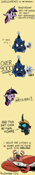 Size: 905x4514 | Tagged: safe, artist:pony-berserker, princess luna, twilight sparkle, oc, oc:berzie, oc:tom the crab, changeling, crab, giant crab, g4, bad pun, comic, hard hat, hat, impossibru, meme, over 9000, pun, simple background, this isn't even my final form, yellow background