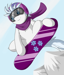 Size: 1500x1750 | Tagged: safe, artist:fearingfun, double diamond, earth pony, pony, g4, season 5, the cutie map, clothes, cute, double dawwmond, fluffy, goggles, helmet, male, scarf, smiling, snowboard, snowboarding, solo, stallion