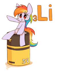 Size: 800x1000 | Tagged: safe, artist:joycall6, part of a set, rainbow dash, series:joycall6's periodic table, g4, :>, battery, blushing, chemistry, cute, dashabetes, female, lithium, looking at you, periodic table, raised hoof, sitting, smiling, solo