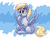 Size: 2000x1500 | Tagged: safe, artist:verulence, derpy hooves, pegasus, pony, g4, female, mare, raised hoof, scrunchy face, sitting, solo, spread wings