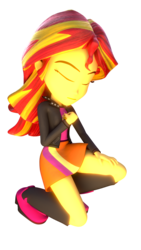 Size: 1080x1920 | Tagged: safe, artist:3d thread, artist:creatorofpony, sunset shimmer, equestria girls, g4, 3d, 3d model, blender, boots, chrisitian sunset shimmer, christianity, clothes, eyes closed, female, jacket, kneeling, leather jacket, religion, shirt, shoes, skirt, solo