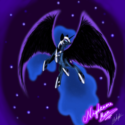 Size: 2000x2000 | Tagged: safe, artist:xxmarkingxx, nightmare moon, g4, fangs, female, flying, high res, smirk, solo, spread wings