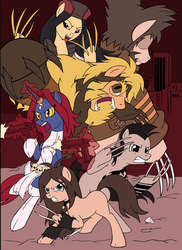 Size: 2538x3495 | Tagged: safe, artist:edcom02, artist:jmkplover, claws, crossover, daken, high res, lady deathstrike, laura kinney, logan, marvel, mutant, mystique, ponified, sabretooth, the death of wolverine, victor creed, wolverine, x-23, x-men