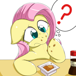Size: 1000x1000 | Tagged: safe, artist:ushiro no kukan, fluttershy, g4, female, natto, solo, soy sauce