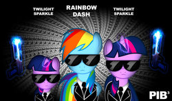 Size: 1024x603 | Tagged: safe, artist:dan232323, rainbow dash, twilight sparkle, pegasus, pony, unicorn, g4, crossover, filly, filly twilight sparkle, men in black, movie poster, neuralizer, self ponidox, unicorn twilight