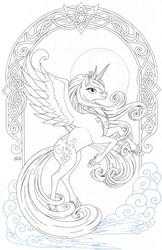 Size: 828x1280 | Tagged: safe, artist:cervidian94, princess luna, g4, detailed, female, monochrome, solo, traditional art