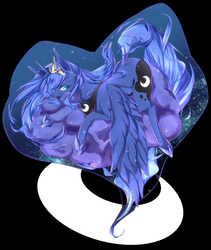 Size: 844x1000 | Tagged: safe, artist:nabebuta, princess luna, g4, cloud, female, jewelry, mare, prone, regalia, solo, spread wings