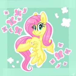 Size: 4000x4000 | Tagged: safe, artist:narnicorn, fluttershy, butterfly, pegasus, pony, g4, female, heart eyes, mare, outline, prone, solo, wingding eyes