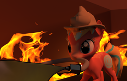 Size: 1443x915 | Tagged: safe, artist:pantone vector, oc, oc only, oc:burning stream, 3d, art trade, fire, firefighter, rescue, source filmmaker