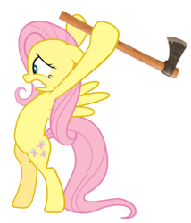 Size: 2897x3379 | Tagged: safe, artist:slb94, fluttershy, pegasus, pony, g4, axe, bipedal, female, high res, mare, simple background, solo, transparent background, vector