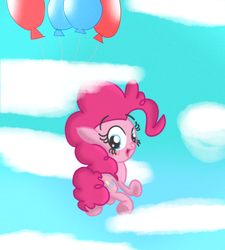 Size: 743x824 | Tagged: safe, artist:mr-degration, pinkie pie, g4, balloon, butt, cloud, cloudy, cute, looking at you, looking back, plot, red, red balloon, sky, then watch her balloons lift her up to the sky