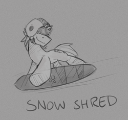 Size: 1264x1186 | Tagged: safe, artist:ponykai, double diamond, earth pony, pony, g4, the cutie map, goggles, male, snow shred, snowboard, snowboarding, solo, stallion